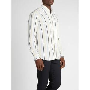 Tommy Hilfiger Mens Custom Fit Striped Button Down Shirt White Yellow Blue